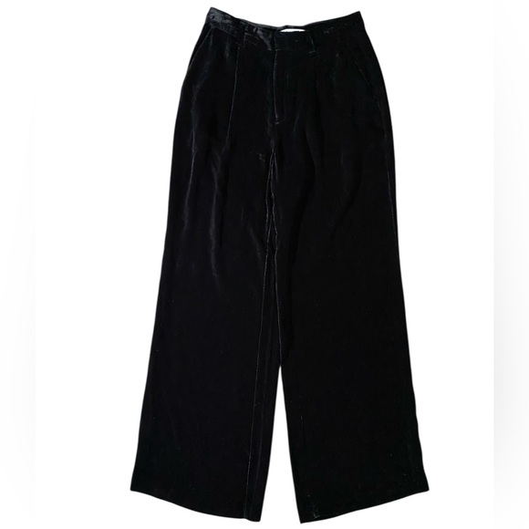 Reformation Velvet Black Wide leg Trousers Size 4P - Picture 4 of 12